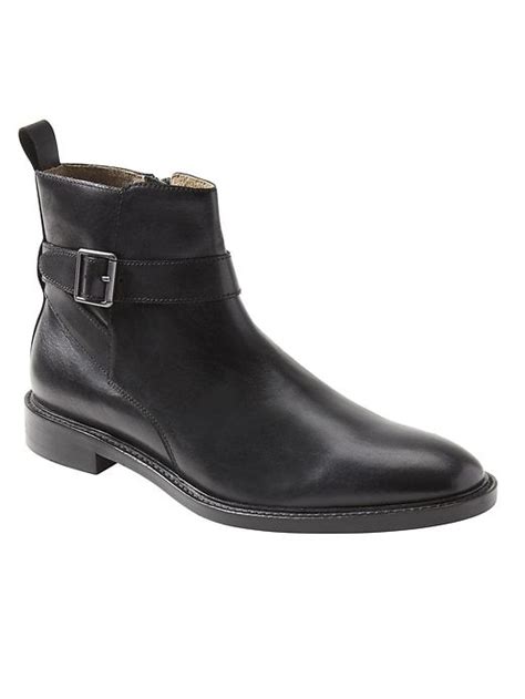 Banana Republic Mens Billi Buckle Boot Black Black Leather Shoes Black