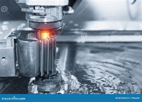 Close Up Of The Wire Edm Cnc Machine Stock Photo Image Of Equipment