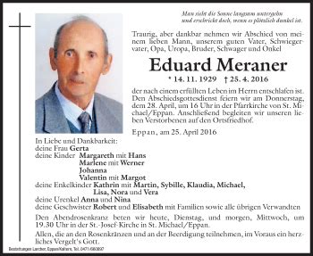 Traueranzeigen Von Eduard Meraner Trauer Bz