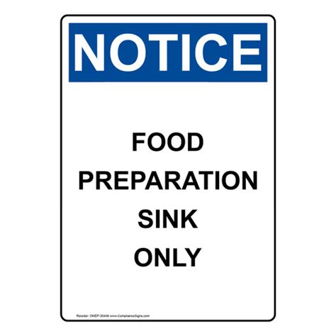 Vertical Food Preparation Sink Only Sign Osha Notice