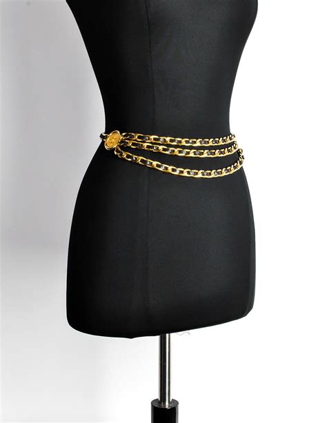 Chanel Vintage Black And Gold Triple Row Chain Belt From Amarcord