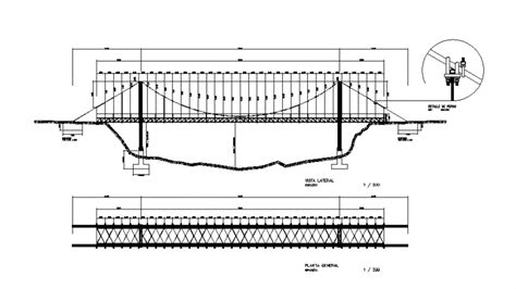 Hanging Bridge Front Section Plan And Constructive Details Dwg File