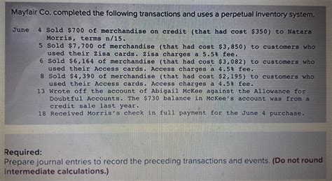 Solved Mayfair Co Completed The Following Transactions And