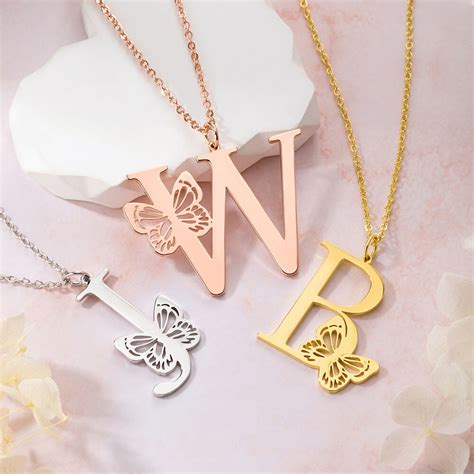 Personalized Initial Pendant Necklace With Butterfly Dainty Initial