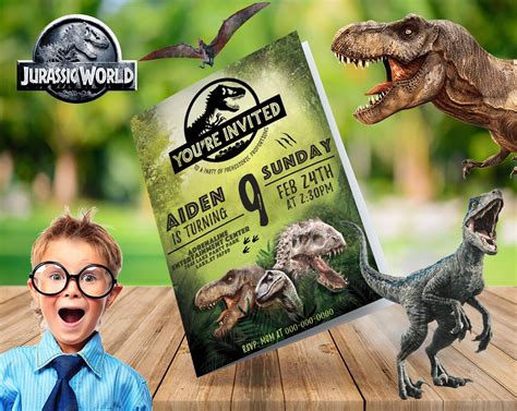 Jurassic World Birthday Invitation Card Design Jurassic Park Etsy Custom Photo Cards