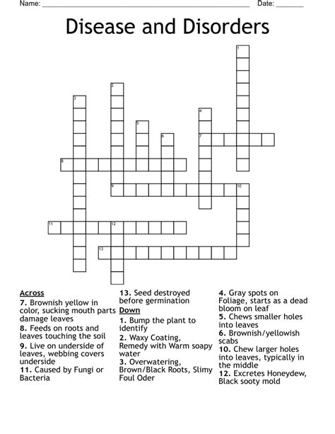 Disease And Disorders Crossword WordMint