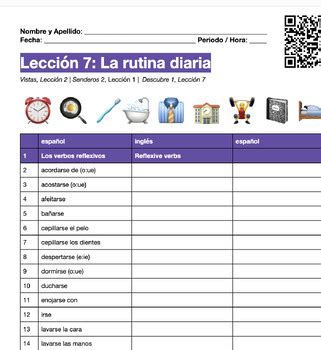 Rutina Diaria Interactive Vocab List Vistas Lecci N Descubre