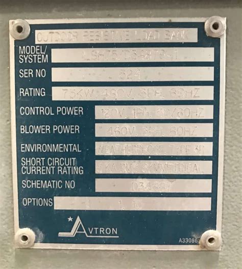 Kw Avtron Spirit Outdoor Resistive Load Bank V Ph Hz R