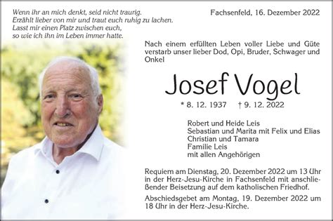 Traueranzeigen Von Josef Vogel Ostalbtrauer