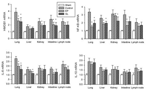 Mrna Expression Of Hmgb1 Nf κb P65 Il 6 And Il 10 Realtime Pcr