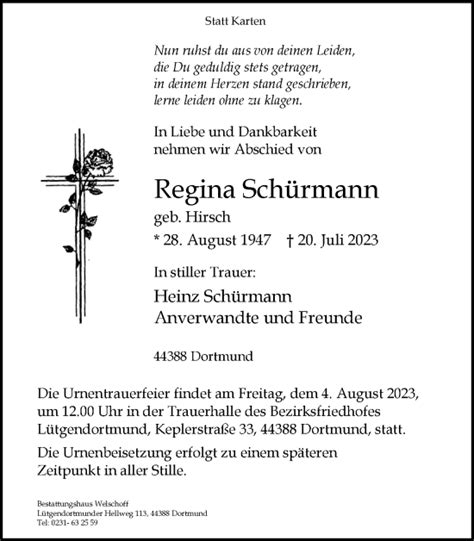 Traueranzeigen von Regina Schürmann sich erinnern de