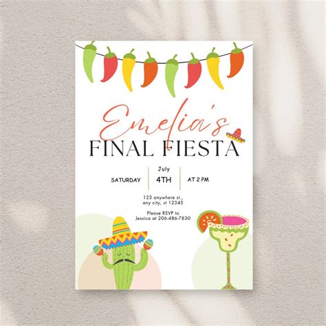 Final Fiesta Theme Bachelorette Invitation Card Editable Digital