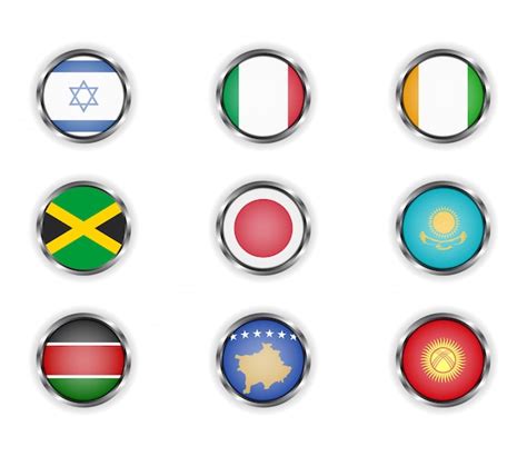 Premium Vector Buttons With The Metallic Frame Of Country Flags