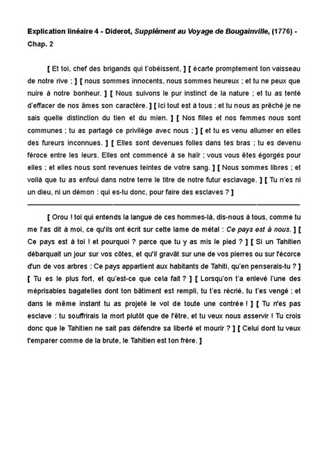 Explication Lin Aire Oral Diderot Suppl Ment Au Voyage De