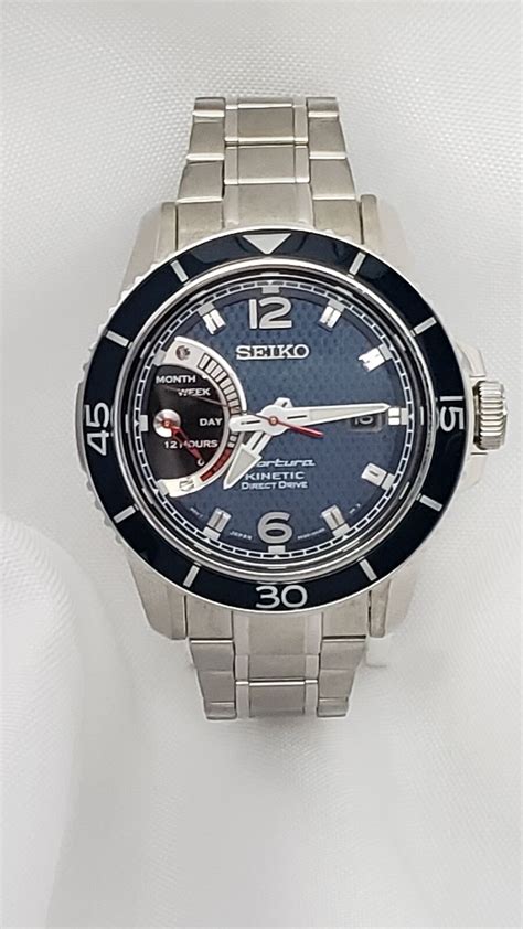 NEW Seiko Men S Kinetic Direct Drive Silver Tone Blue Dial Watch SRG017