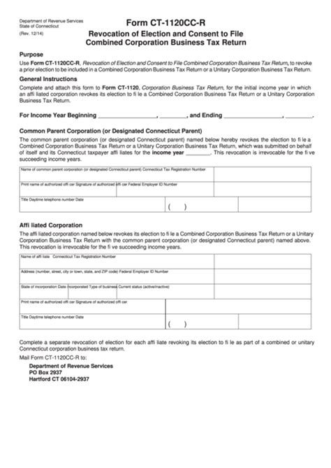 Fillable Form Ct 1120cc R Revocation Of Election And Consent To File Combined Corporation