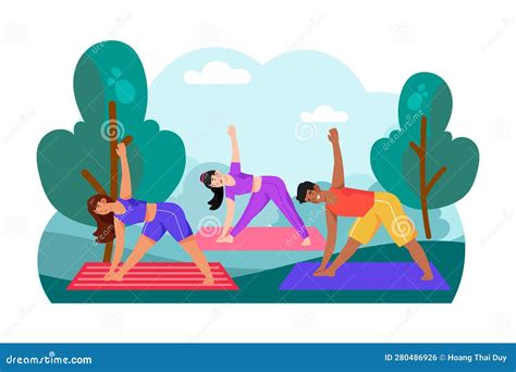 A Group Of Friends Gathers For A Morning Yoga Session In The Park ...