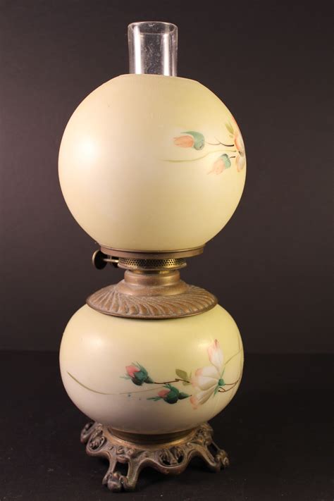 Circa 1880 Hand Painted Glass Globe Oil Lamp Ebth