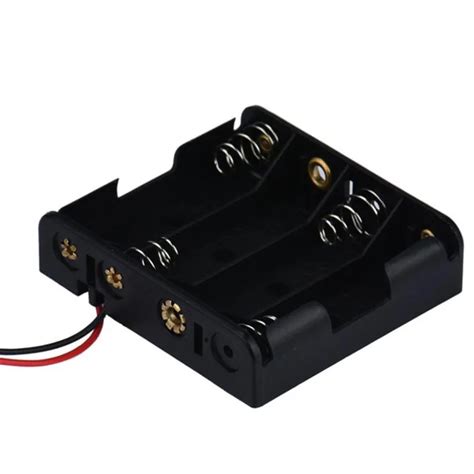 Battery Case Holder Box Holder For 4 X Aa Black With Wire Leads Plastic