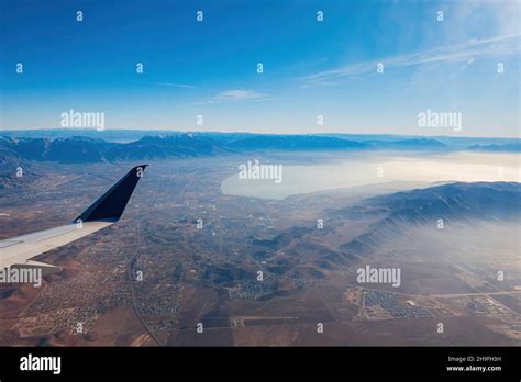 Aerial view of the Utah Lake and city around at Utah, USA Stock Photo ...