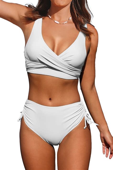 Beachsissi High Waisted Swimsuit Criss Cross Drawstring Side Bikini Set