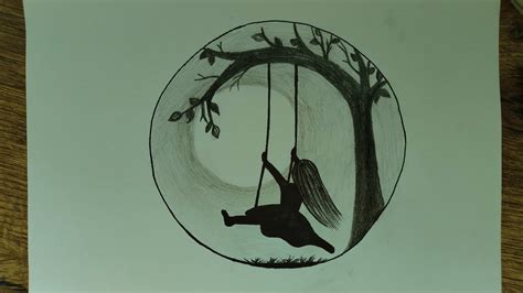 How To Draw Alone Girl Swinging In A Tree Moonlight Scenery