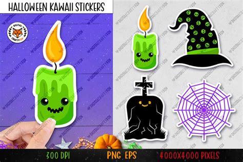 Halloween Kawaii Stickers PNG, Printable Halloween Stickers