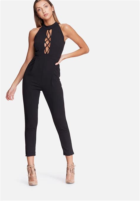 High Neck Lace Up Jumpsuit Black Dailyfriday Jumpsuits And Playsuits