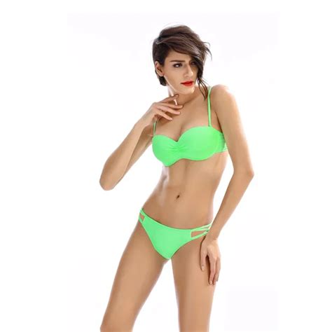 Push Up Bikini Fluorescent Swimwear Women Green Swimsuit Bathing Suit