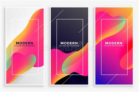 Modern Fluid Vibrant Banners Set Of Three Stock Vector Illustration