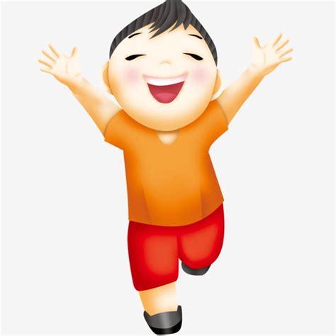 Cartoon Happy Raising Hands Walking Forward Boy Commercial Element, Cartoon, Happy, Raise Your ...