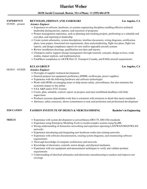 Avionics Engineer Resume Samples | Velvet Jobs