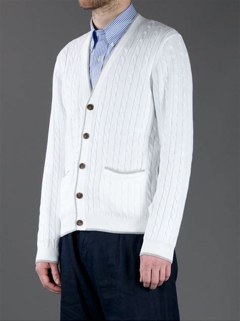 Lyst Brooks Brothers Cable Knit Cardigan In White For Men