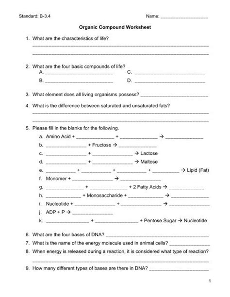 Organic Compounds Worksheet Worksheets Library