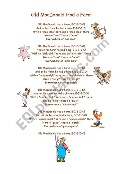 Old Macdonald Had A Farm Esl Worksheet By Rvm69