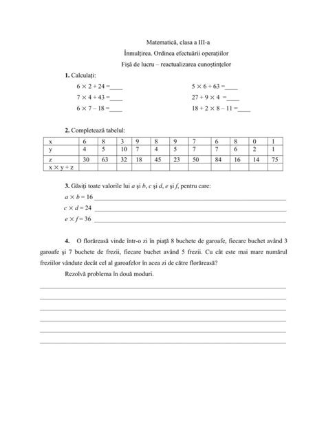 Academiaabc Fi De Lucru Matematic Clasa A Iii A Nmul Irea