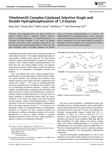 Ytterbium II ComplexCatalyzed Selective Single And Double