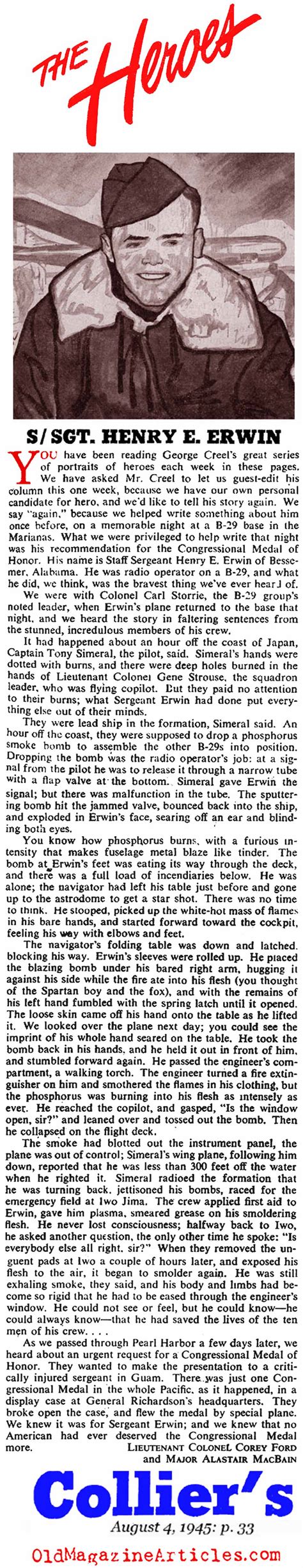 SGT. HENRY E. ERWIN RECEIVES MEDAL OF HONOR 1945,US ARMY AIR CORPS SGT ...