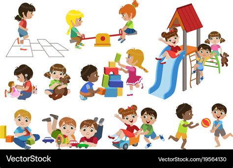 Kids Playing Indoors Set Royalty Free Vector Image