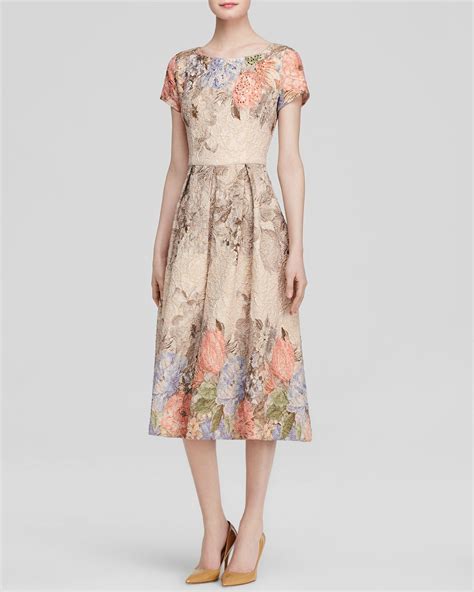 Adrianna Papell Dress Short Sleeve Floral Tea Length In Pink Lyst