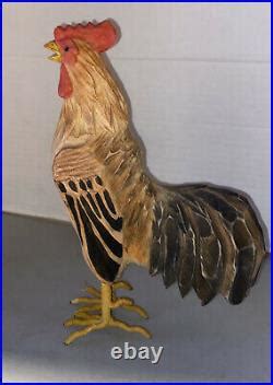 Fantastic Looking Vintage Hand Carved Wood Folk Art Rooster Chicken