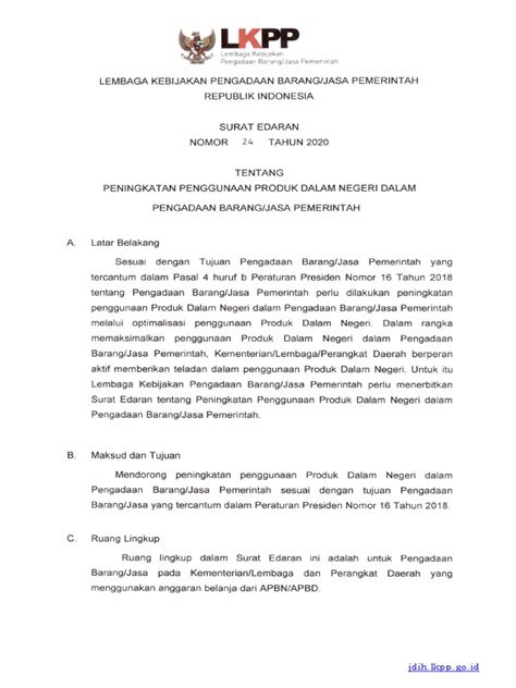 Surat Edaran Kepala Lkpp Nomor 24 Tahun 2020 Pdf