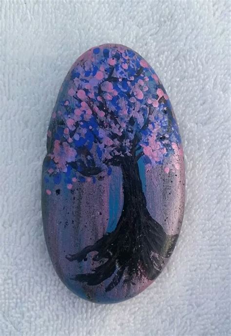 Cherry Blossom Tree Painted Rock Stone Art By Ashley V Harcus