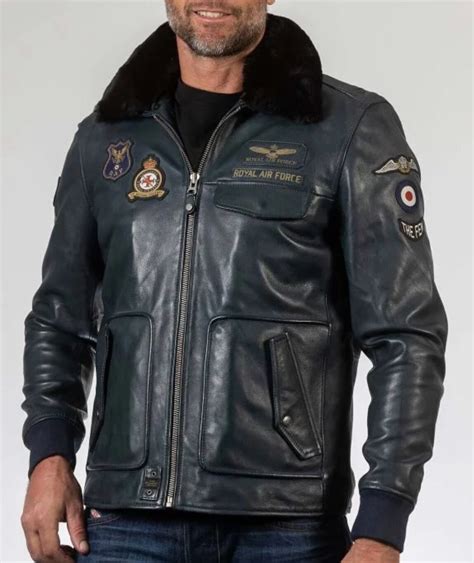 Royal Air Force Man Aviator Maverick Chaqueta De Cuero Puro Cuello De