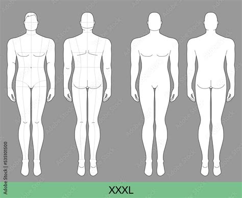 Set Of Xxxl Men Fashion Template Extra Large Nine Head Size Croquis