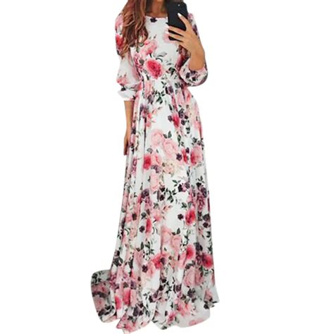 Feitong 2018 Spring Summer Fashion Dress Women Floral Print Bohemia