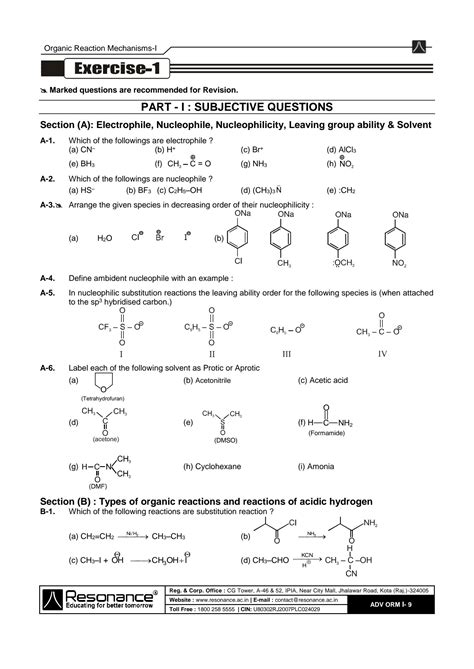 Solution Organic Reaction Mechanisms I Exercise Studypool