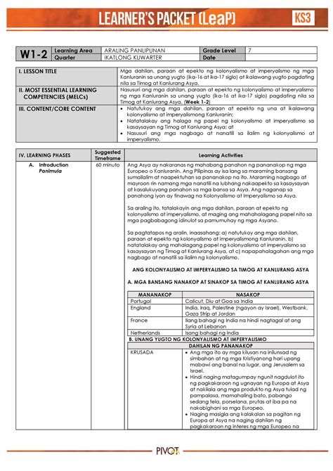 Lea P Ap G7 Weeks 1 2 Q3 W1 Learning Area Araling Panlipunan Grade