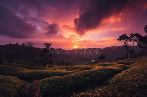 Tea Plantation Sunset, with Clouds Rolling in and the Sky Turning ...