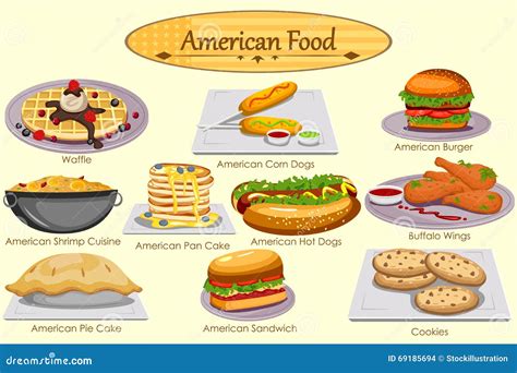 Collection Of Delicious American Food Stock Vector Illustration Of